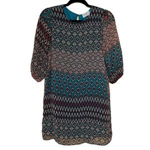 Everly Dress Shift Style Sheer Sleeves Lined Bodice Size Medium